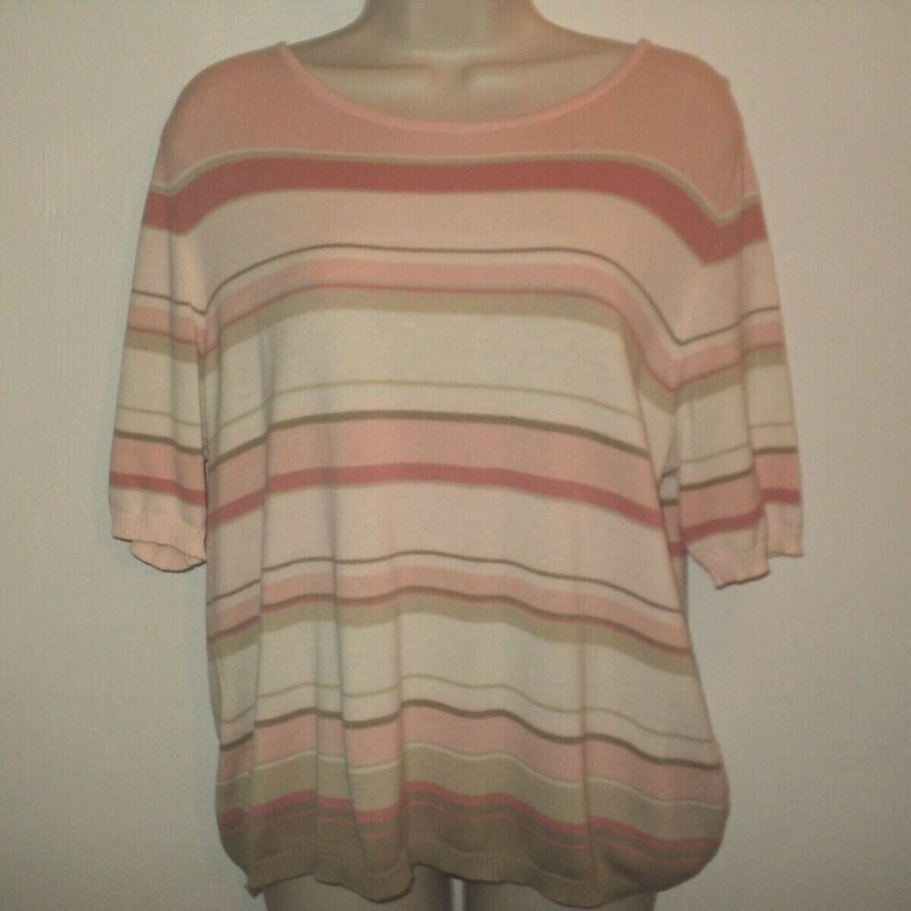 Jaeger Women's Sweater L Stripes, Short Sleeves